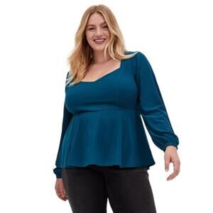 Torrid Peplum Blouse Crepe Sweetheart Neck Long Sleeve Top
